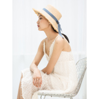 A&D蝴蝶结装饰手编拉菲草帽太阳帽蓝色