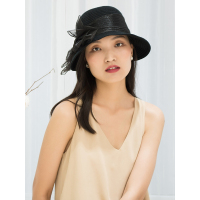 A&D欧根纱蝴蝶结装饰遮阳渔夫帽黑色