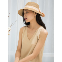 A&D蝴蝶结装饰纸草编织帽遮阳帽卡其色