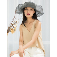 A&D进口菲律宾麻纱花朵时装帽太阳帽浅灰