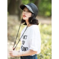 A&D链条装饰手编拉菲草帽棒球帽黑色