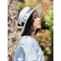 A&D搭扣装饰纸辫草帽遮阳帽白色