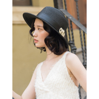 A&D搭扣装饰纸辫草帽遮阳帽黑色