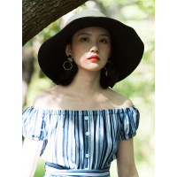 A&D飘带装饰纸辫草帽太阳帽大檐帽黑色