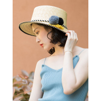 A&D减龄圆球装饰麦秆草帽遮阳帽白色