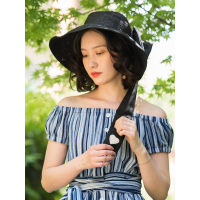 A&D拉菲草蝴蝶节装饰草帽太阳帽黑色