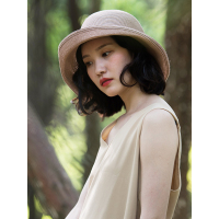 A&D精致串珠装饰可折叠细丝草帽遮阳帽皮粉色