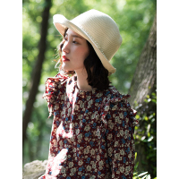 A&D精致串珠装饰可折叠细丝草帽遮阳帽米色