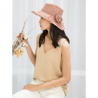 A&D纯色手钩纸辫草帽太阳帽豆沙粉色