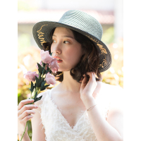 A&D清新绣花纸辫草帽遮阳帽黑色