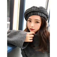 A&D英伦复古格子毛呢贝雷帽女士秋冬帽