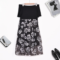 A&D韩版宽松显瘦A字裙高腰显瘦ins风一字肩连衣裙