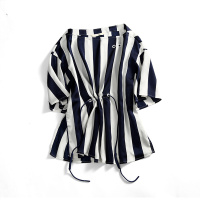 A&D一字领竖条纹显瘦T恤