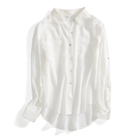 A&D简约百搭前短后长可开叉袖口长袖衬衫