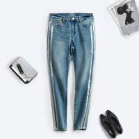 A&D韩版时尚百搭侧边条纹牛仔裤小脚裤