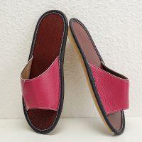 A&D牛皮拖鞋牛筋底真皮玫红色