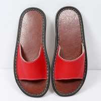 A&D简约牛皮拖鞋牛筋底大红色