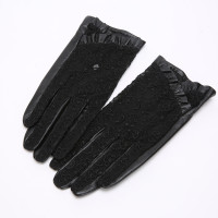 A&D可触屏女士蕾丝拼接真皮手套