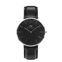 丹尼尔惠灵顿手表DW男表40mm黑表盘银色边皮带超薄男士石英手表DW00100133