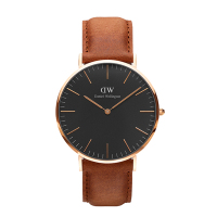 丹尼尔惠灵顿手表DW女表40mm黑表盘银色边皮带超薄女士石英手表DW00100138