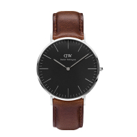 丹尼尔惠灵顿手表DW女表36mm黑表盘银色边皮带超薄女士石英手表DW00100143