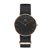 丹尼尔惠灵顿DW男表40mm黑表盘金色边尼龙带超薄男士石英手表DW00100148