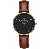 丹尼尔惠灵顿DW女表32mm金色边黑盘皮带女士手表学生手表 DW00100169 棕色
