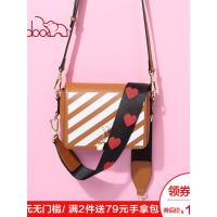 doodoo包包女2019新款韩版潮经典条纹单肩包时尚个性宽肩带小方包