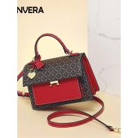 LANVERA包包女2019欧美时尚潮流小方包老花纹撞色单肩斜挎包