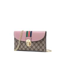 LANVERA2019秋季欧美时尚链条小方包撞色老花单肩斜挎包