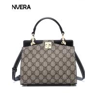 LANVERA女包2019欧美时尚小方包PVC老花包手提单肩包包女妈咪包