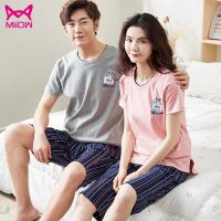 猫人新款睡衣情侣夏季纯棉短袖短裤套头休闲全棉家居服薄款套装