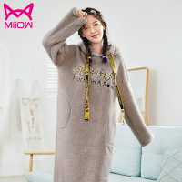 MiiOW/猫人秋冬女睡裙加厚可爱带帽家居裙