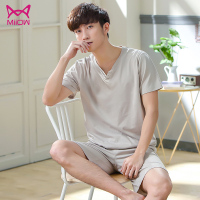 猫人男士睡衣薄款冰丝莫代尔短袖短裤大码宽松休闲家居服套装