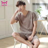 猫人男士薄款冰丝莫代尔短袖短裤大码宽松休闲家居服套装