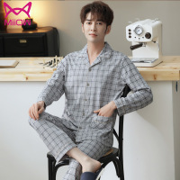 猫人睡衣男士长袖莫代尔休闲宽松加大码家居服夏天薄款套装