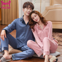 猫人男女士睡衣秋冬季纯色情侣全棉开衫家居服套装