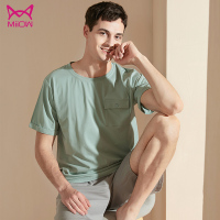 猫人睡衣薄款男士冰丝莫代尔短袖短裤大码宽松休闲家居服套装