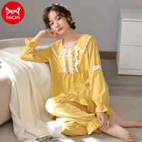 猫人睡衣秋季女士纯棉长袖长裤奢华高贵可外穿可出门家居服套装