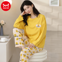 猫人女士睡衣季新款韩版长袖纯棉圆领可外穿家居服全棉学生宽松套装