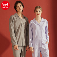 猫人男士女士翻领休闲纯色舒适兰精莫代尔棉情侣大码睡衣家居服套装