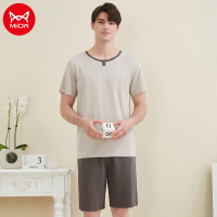 猫人男士针织简约莫代尔棉短袖短裤睡衣套家居服