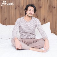 顶瓜瓜春夏睡衣男运动条纹休闲可外穿针织棉圆领睡衣套装男款