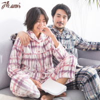 顶瓜瓜格子睡衣套装珊瑚绒 长袖情侣秋冬保暖男女士家居服新品