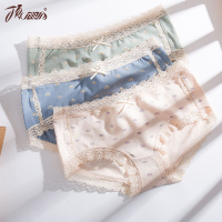 顶瓜瓜女士夏季新品内裤3条装中腰蕾丝边打底裤甜美可爱三角裤