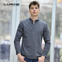 llanne/拉朗尼 新款套头长袖纯棉男士衬衣条纹立领春季休闲衬衫潮
