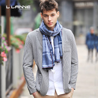 llanne/拉朗尼 英伦休闲西服男士竖条纹牛仔小西装修身单西便西男