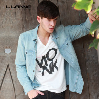 llanne/拉朗尼浅色牛仔夹克外套男牛仔衬衫潮型男牛仔外套韩版