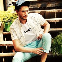 LLANNE亚麻短袖衬衫男白色麻布寸衣五角星印花棉麻小碎点休闲衬衣