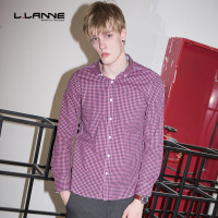 LLANNE男装衬衫男长袖修身红黑小格子衬衣休闲寸衫薄款纯棉格子衫